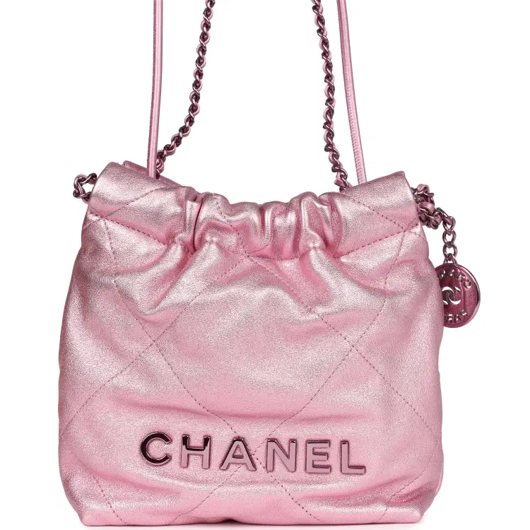 Chanel Mini 22 Bag Pink Metallic Lambskin Lacquered Metal Hardware-Hover-Image