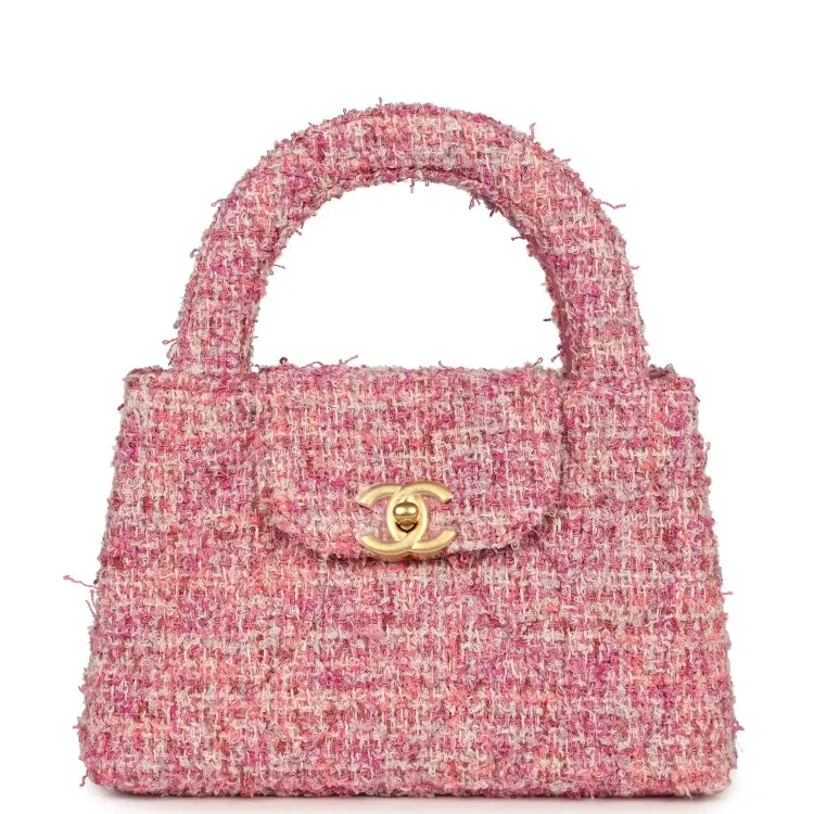 Chanel Small Kelly Shopper Pink Tweed Brushed Gold Hardware-Hover-Image