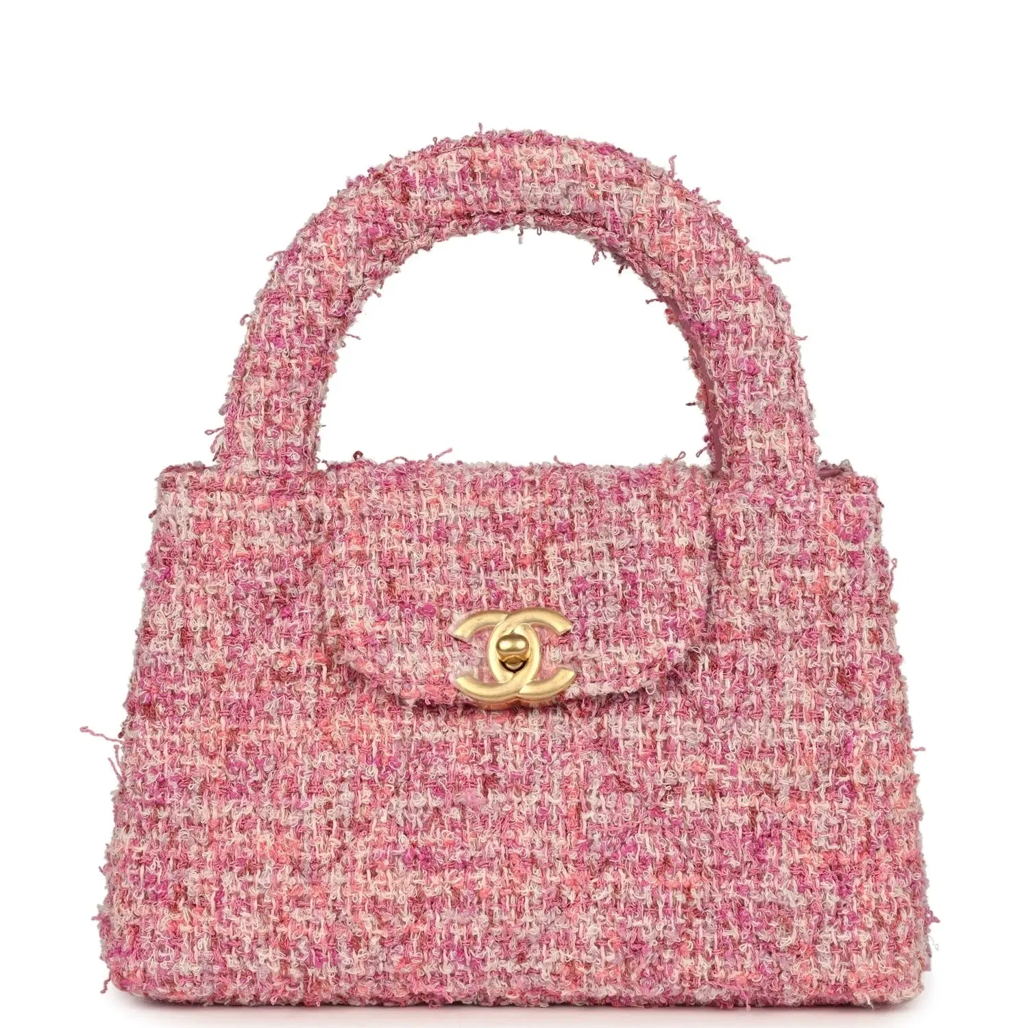 Chanel Small Kelly Shopper Pink Tweed Brushed Gold Hardware