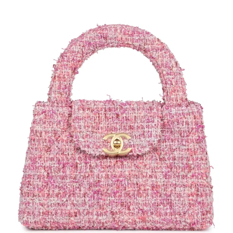 Chanel Small Kelly Shopper Pink Tweed Brushed Gold Hardware-Hover-Image