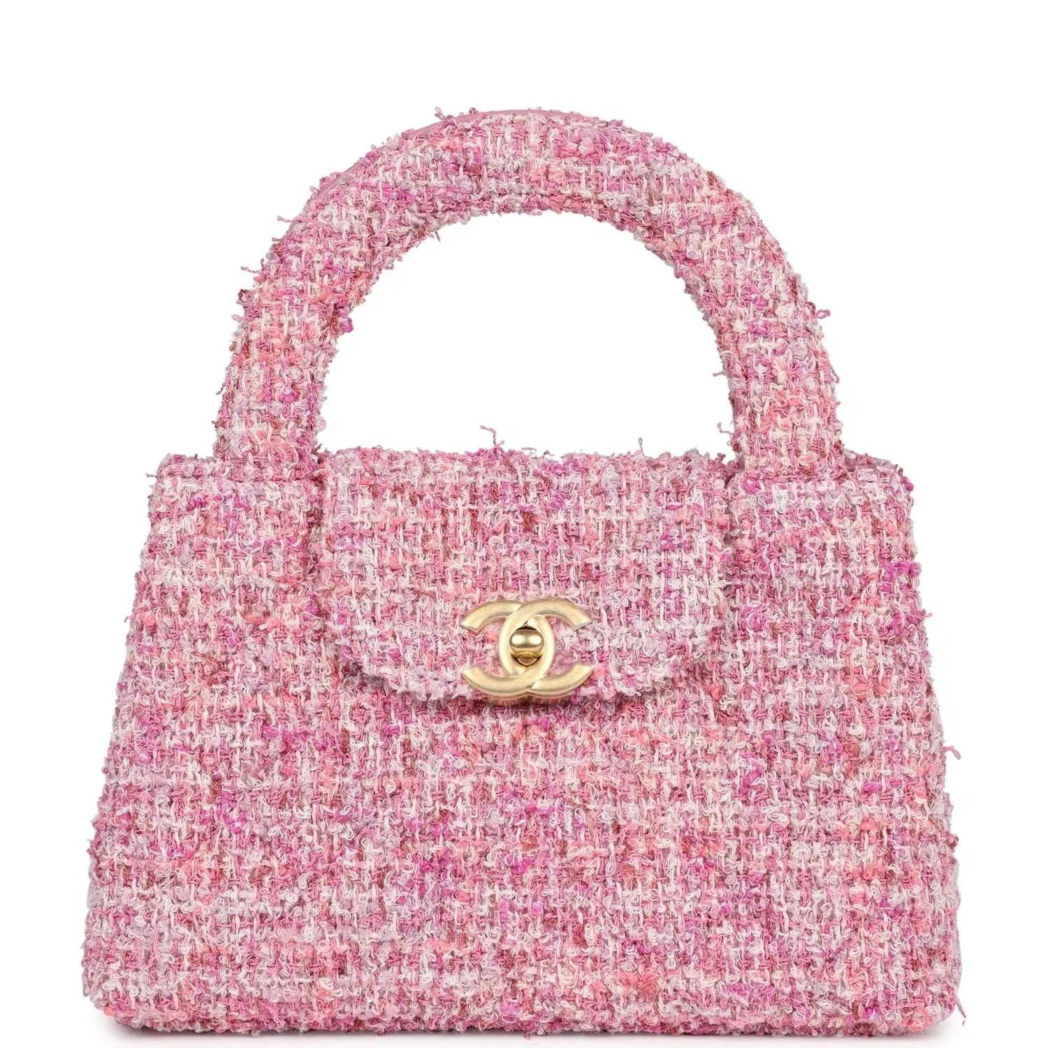 Chanel Small Kelly Shopper Pink Tweed Brushed Gold Hardware
