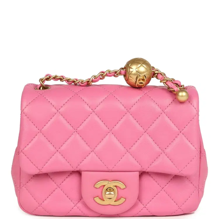 Chanel Mini Pearl Crush Square Flap Bag Pink Lambskin Brushed Gold Hardware-Hover-Image