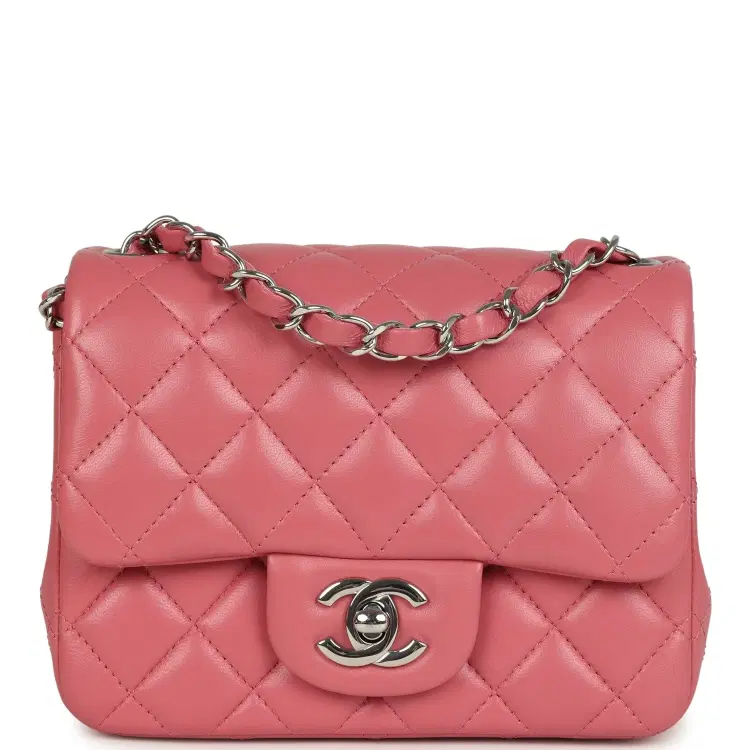 Chanel Mini Classic Square Flap Bag Pink Lambskin Silver Hardware-Hover-Image