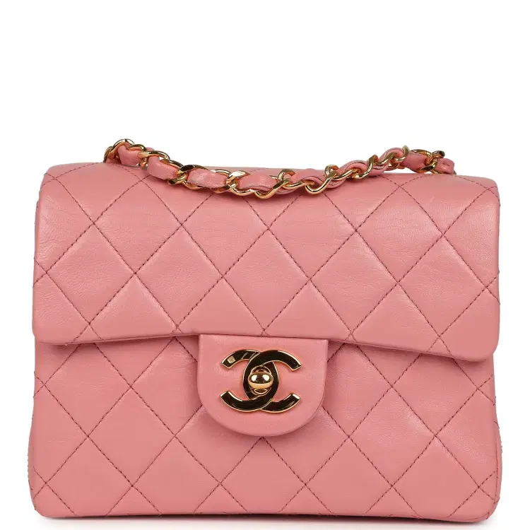 Vintage Chanel Mini Square Flap Dark Pink Lambskin Gold Hardware-Hover-Image