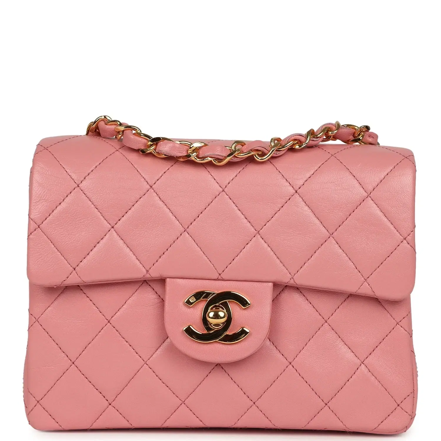 Vintage Chanel Mini Square Flap Dark Pink Lambskin Gold Hardware