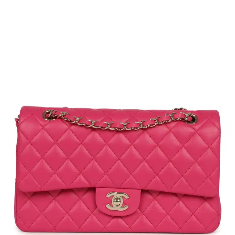 Chanel Medium Classic Double Flap Bag Dark Pink Lambskin Light Gold Hardware-Hover-Image