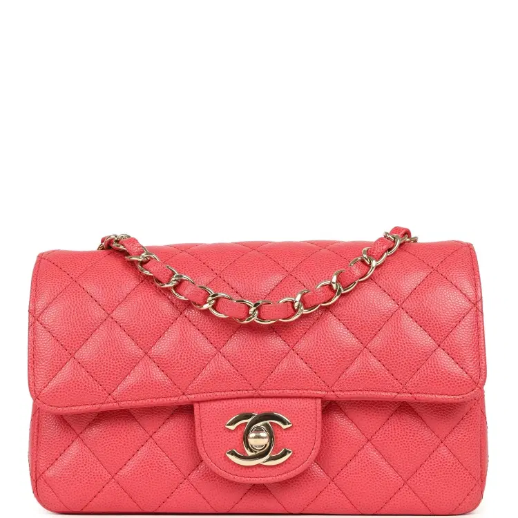 Pre-owned Chanel Mini Classic Rectangular Flap Bag Dark Pink Caviar Light Gold Hardware-Hover-Image