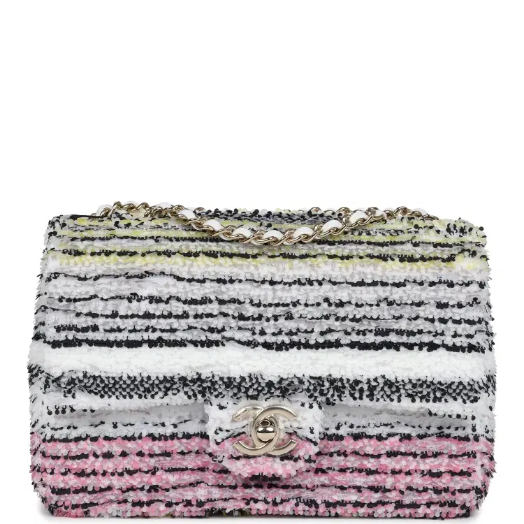 Chanel Mini Rectangular Flap White Multicolor Sequin Light Gold Hardware-Hover-Image