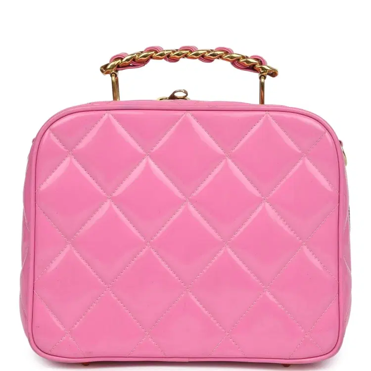 Vintage Chanel Lunchbox Vanity Bag Pink Patent Gold Hardware-Hover-Image