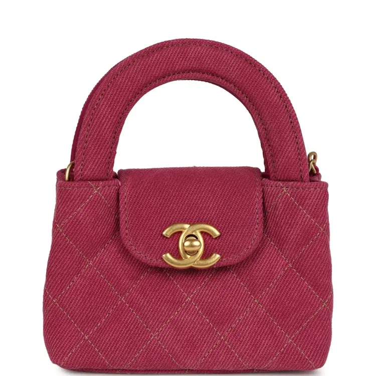Chanel Nano Kelly Shopper Fuchsia Washed Denim Brushed Gold Hardware-Hover-Image