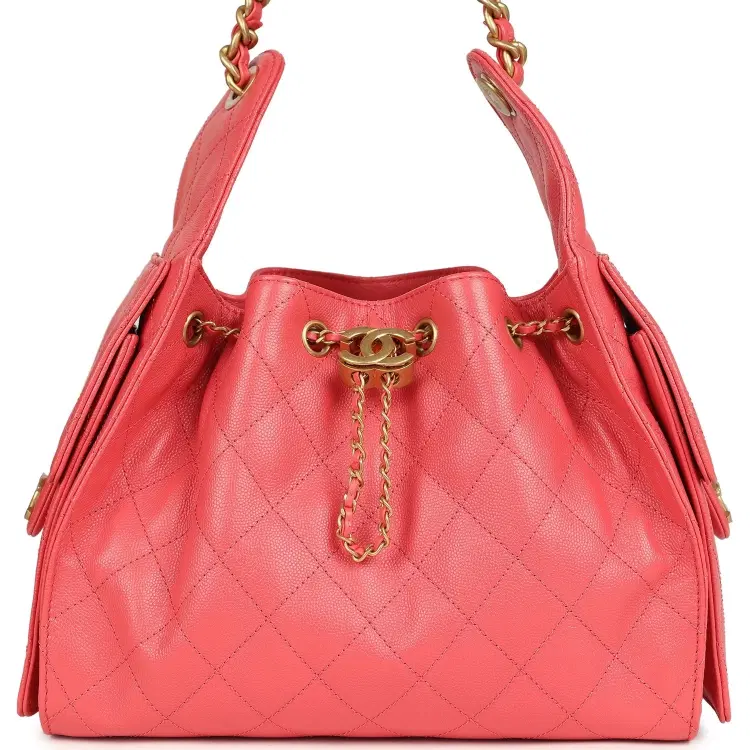 Chanel Small 25 Hobo Bag Coral Pink Caviar Antique Gold Hardware-Hover-Image