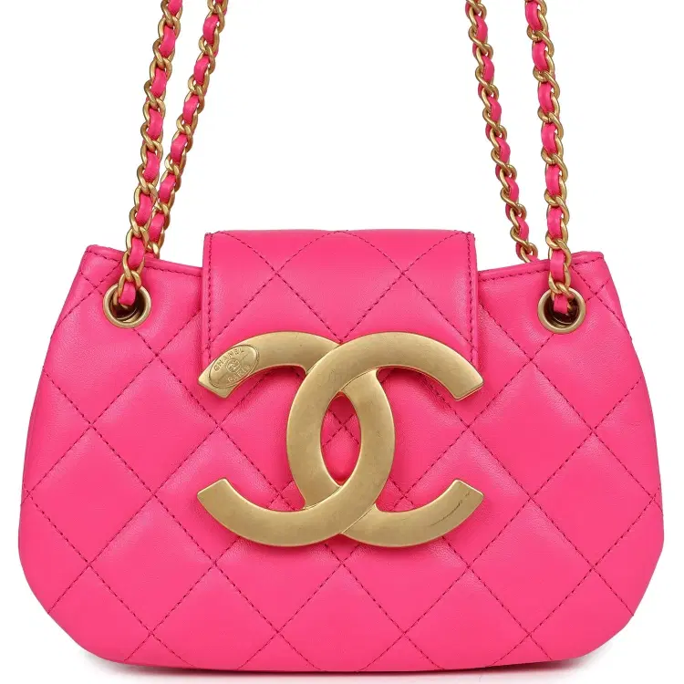 Chanel CC Mini Shoulder Bag Fuchsia Lambskin Antique Gold Hardware-Hover-Image
