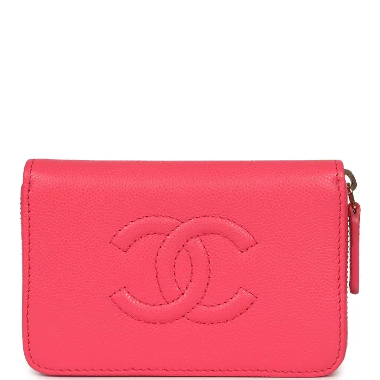 Chanel CC Zipped Wallet Fuchsia Shiny Caviar Light Gold Hardware-Hover-Image