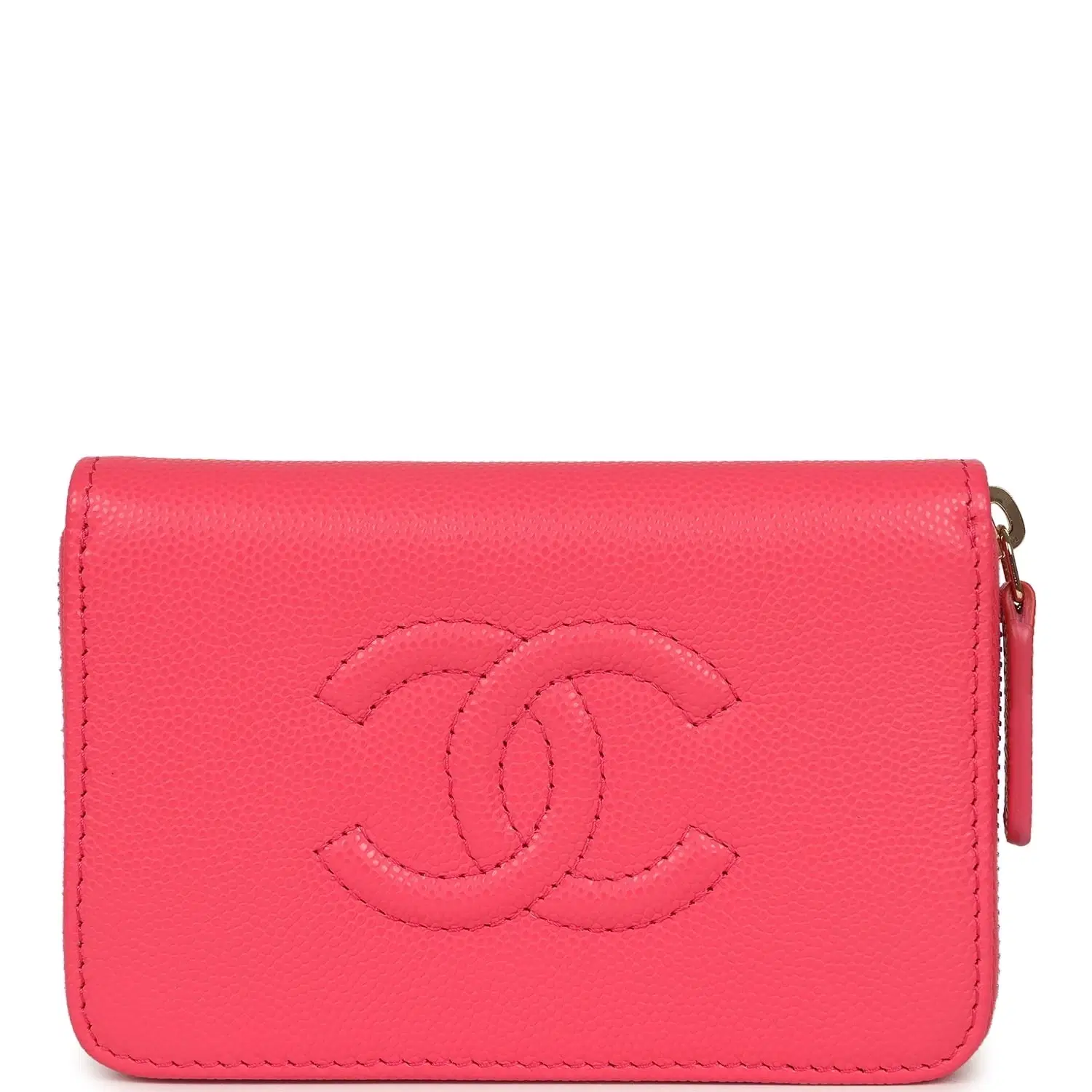 Chanel CC Zipped Wallet Fuchsia Shiny Caviar Light Gold Hardware