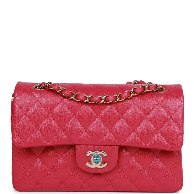 Chanel Small Classic Double Flap Fuchsia Caviar Light Gold Hardware-Hover-Image