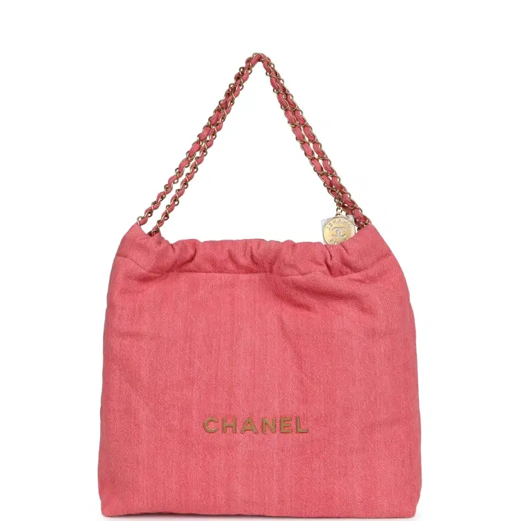 Chanel Small 22 Bag Light Red Washed Denim Gold Hardware-Hover-Image
