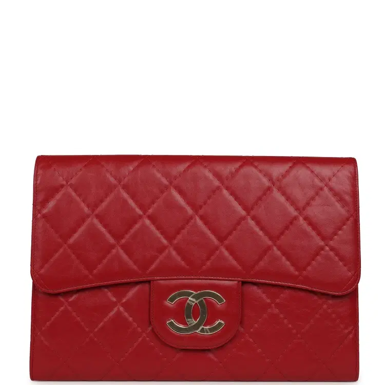 Chanel XXL CC Clutch Red Shiny Crumpled Calfskin Gold Hardware-Hover-Image