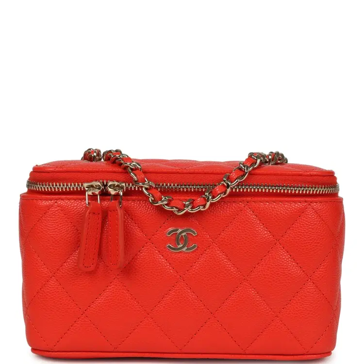 Chanel Small Classic Vanity Case Red Shiny Caviar Light Gold Hardware-Hover-Image