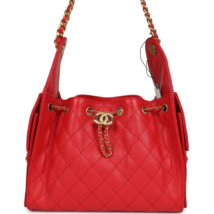 Chanel Small 25 Hobo Bag Dark Red Caviar Antique Gold Hardware-Hover-Image