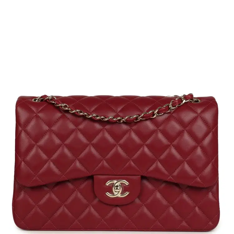 Pre-owned Chanel Jumbo Classic Double Flap Bag Burgundy Lambskin Light Gold Hardware-Hover-Image