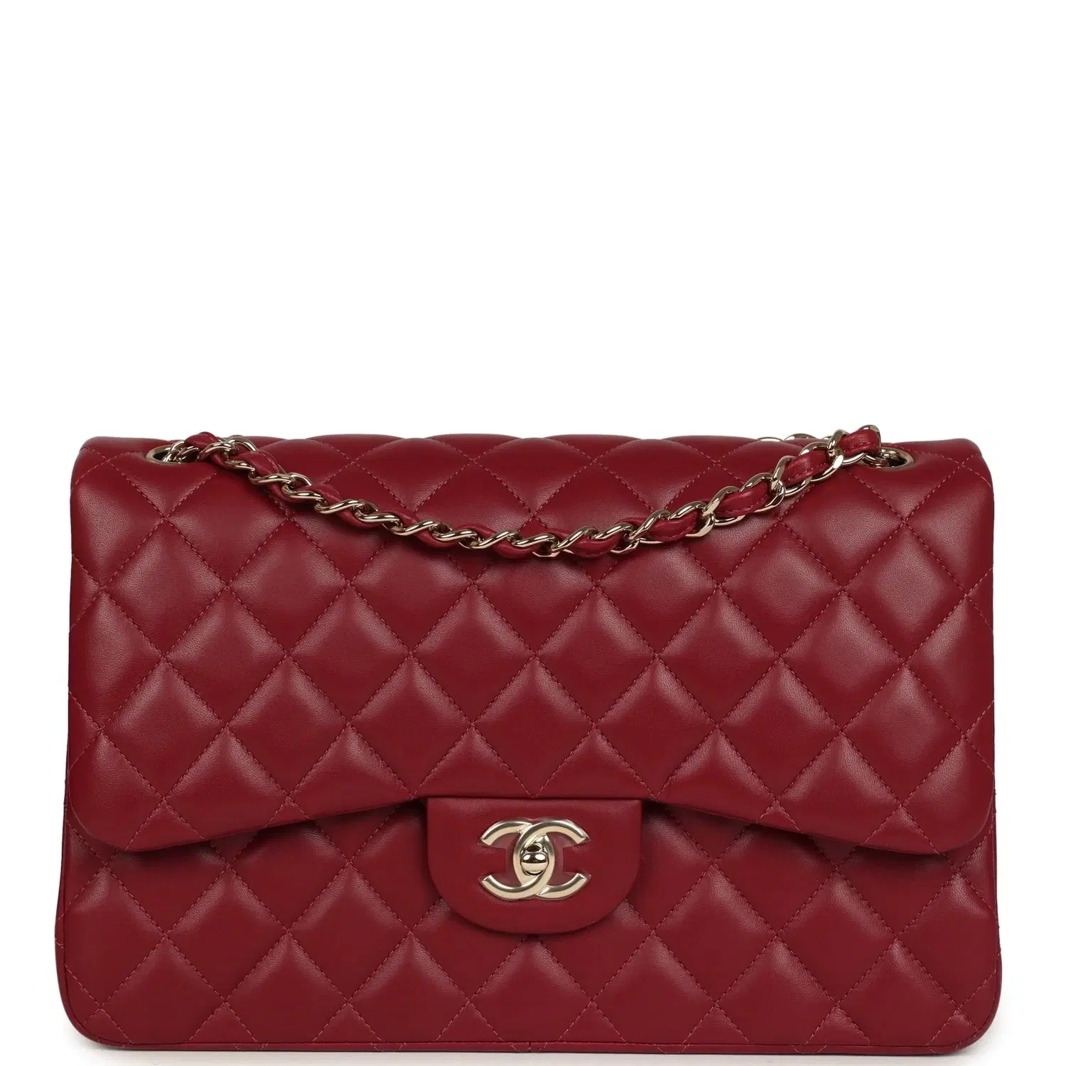 Pre-owned Chanel Jumbo Classic Double Flap Bag Burgundy Lambskin Light Gold Hardware