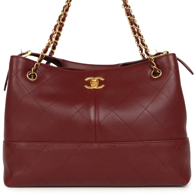 Chanel Small Coco Hobo Bag Burgundy Calfskin Antique Gold Hardware-Hover-Image