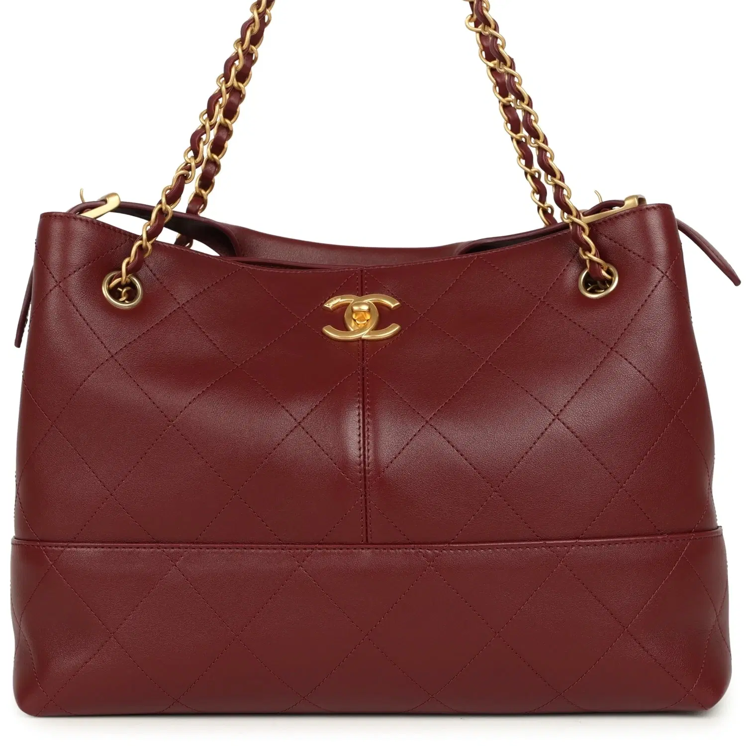 Chanel Small Coco Hobo Bag Burgundy Calfskin Antique Gold Hardware
