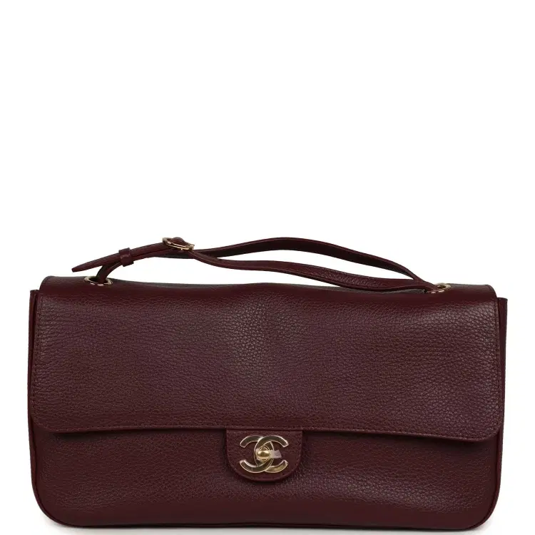 Chanel Maxi "Souplissimo" Small Flap Bag Burgundy Grained Calfskin Gold Hardware-Hover-Image