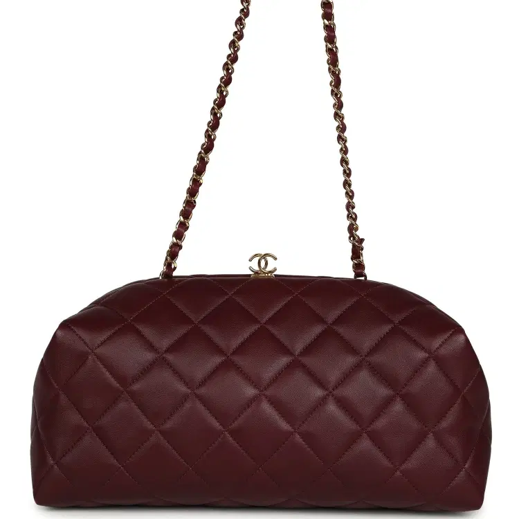 Chanel Large Quilted Clutch with Chain Dark Burgundy Lambskin Gold Hardware-Hover-Image