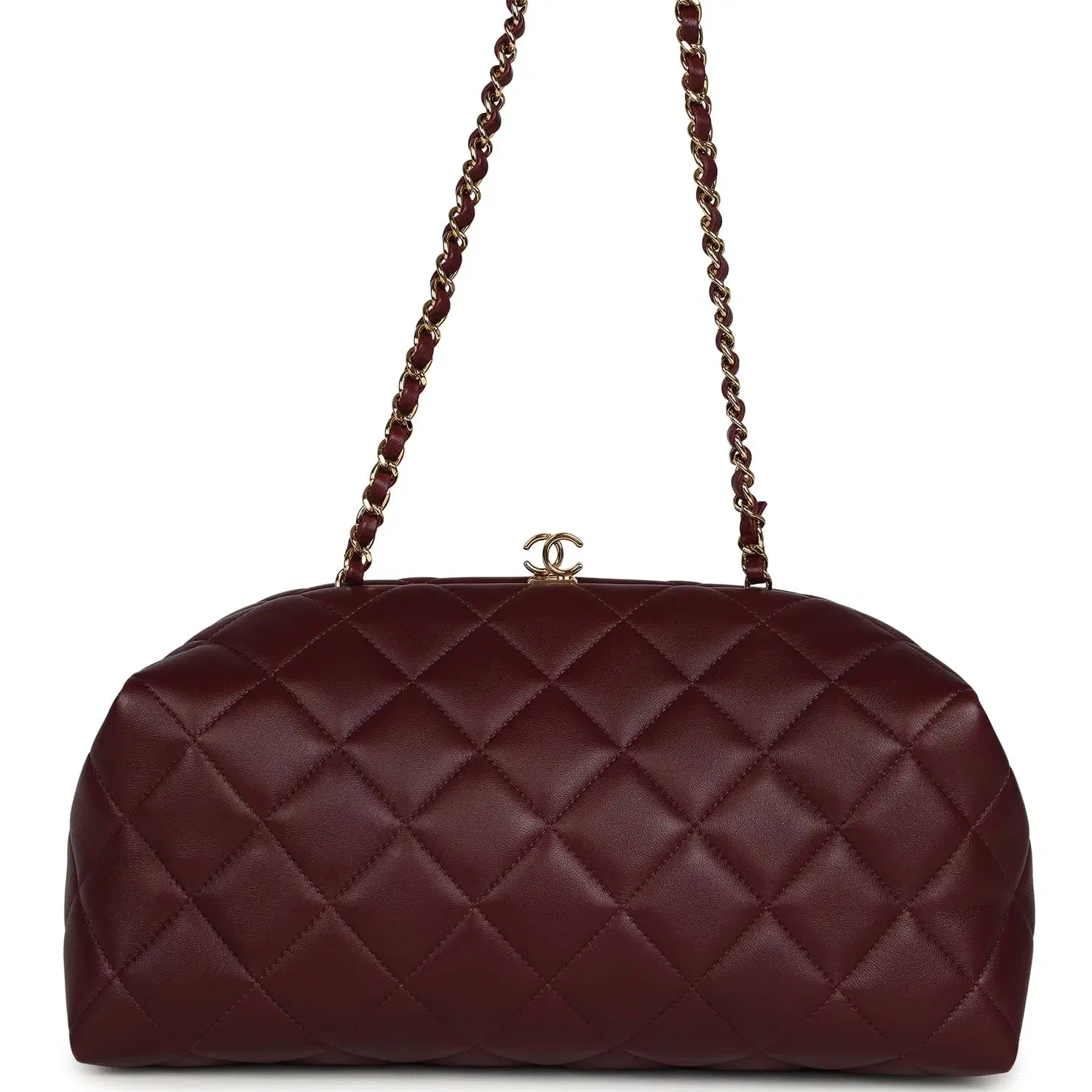 Chanel Large Quilted Clutch with Chain Dark Burgundy Lambskin Gold Hardware