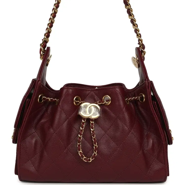 Chanel Mini 25 Hobo Bag Dark Burgundy Caviar Gold Hardware-Hover-Image