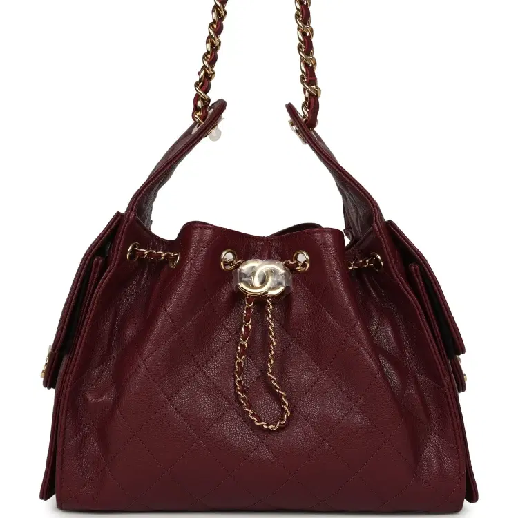 Chanel Small 25 Hobo Bag Dark Burgundy Shiny Caviar Gold Hardware-Hover-Image