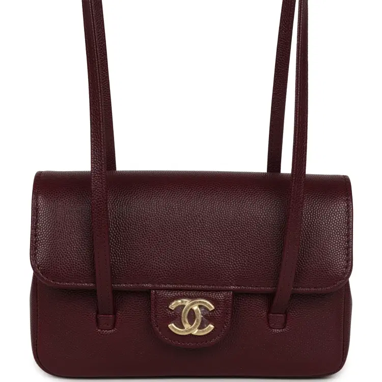 Chanel Mini Preppy Coco Clutch with Straps Dark Burgundy Shiny Caviar Brushed Gold Hardware-Hover-Image