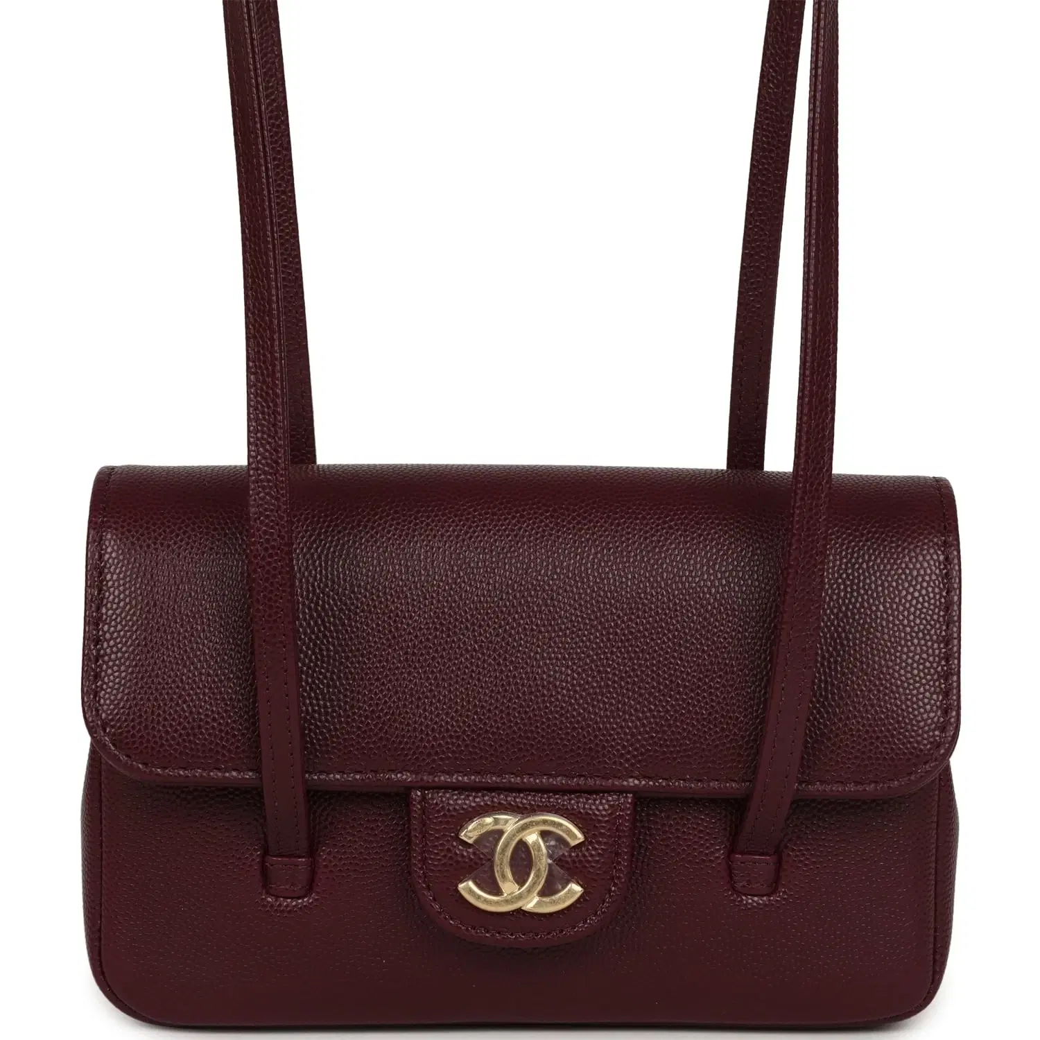 Chanel Mini Preppy Coco Clutch with Straps Dark Burgundy Shiny Caviar Brushed Gold Hardware