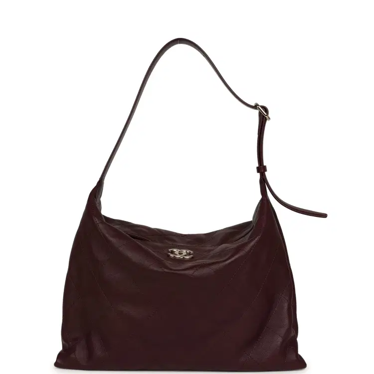 Chanel Maxi Hobo Shoulder Bag Dark Burgundy Lambskin Light Gold Hardware-Hover-Image