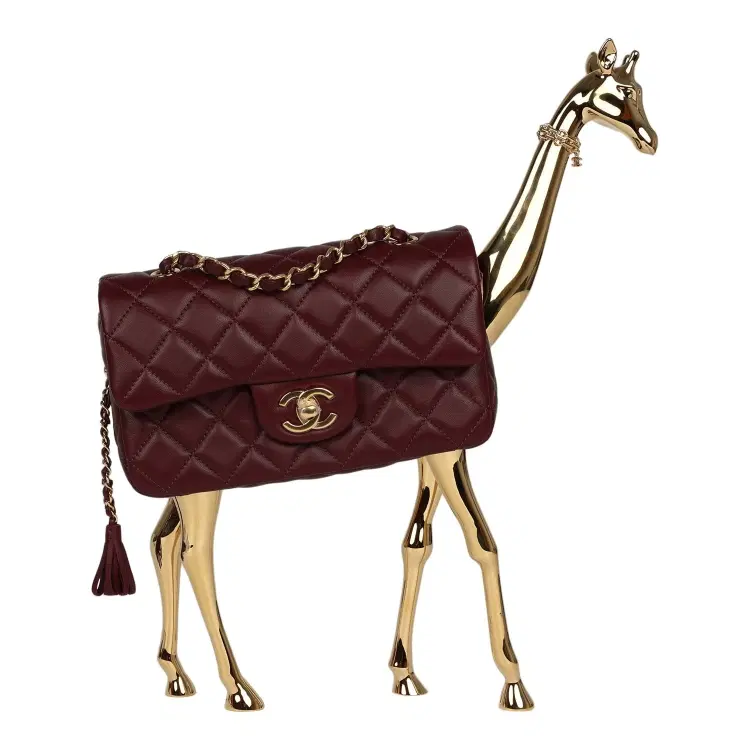 Chanel Mini Classic Métiers D’Art "Giraffe" Rectangular Flap Bag Dark Burgundy Lambskin Gold Hardware-Hover-Image