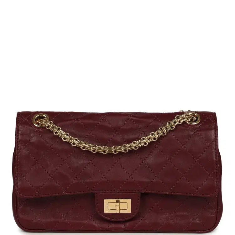 Chanel Small "Crush" Reissue 225 2.55 Double Flap Bag Burgundy Lambskin Gold Hardware-Hover-Image