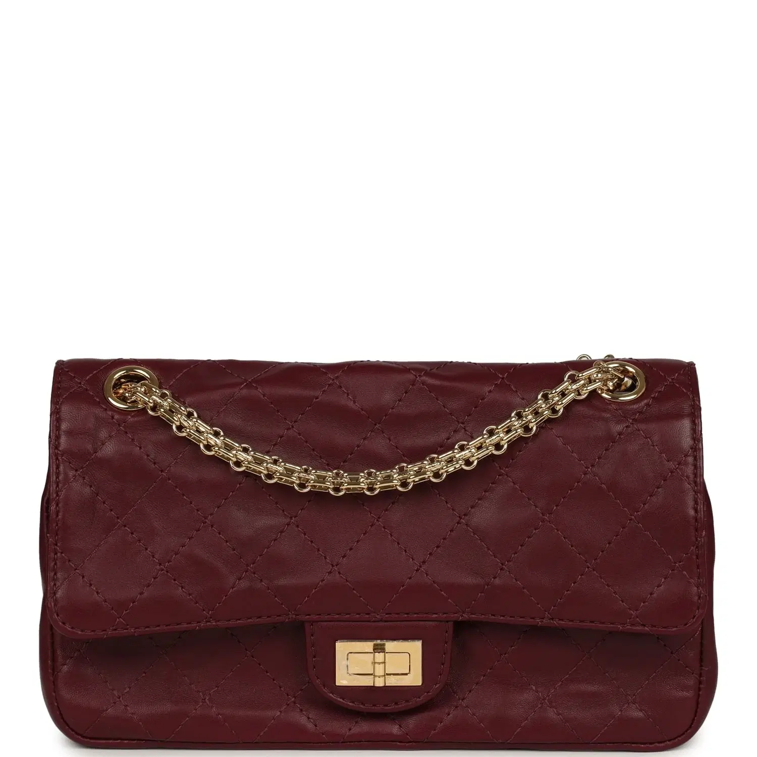 Chanel Small "Crush" Reissue 225 2.55 Double Flap Bag Burgundy Lambskin Gold Hardware