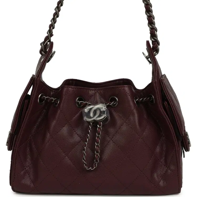 Chanel Mini 25 Hobo Bag Burgundy Caviar Aged Ruthenium Hardware-Hover-Image