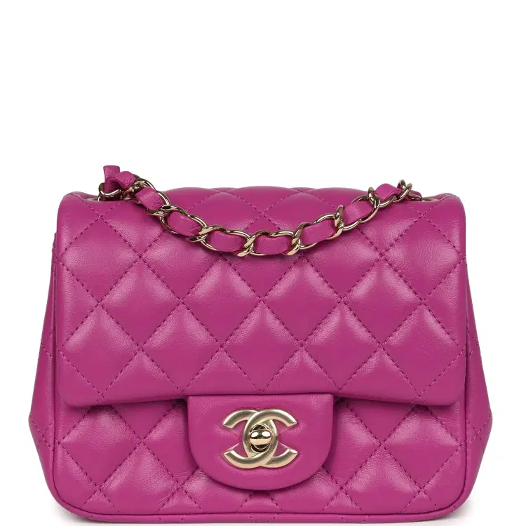 Chanel Mini Square Flap Bag Purple Lambskin Gold Hardware-Hover-Image