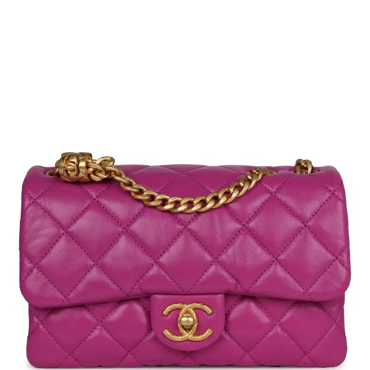 Chanel Small Crush Flap Bag Purple Shiny Aged Calfskin Brushed Gold Hardware-Hover-Image