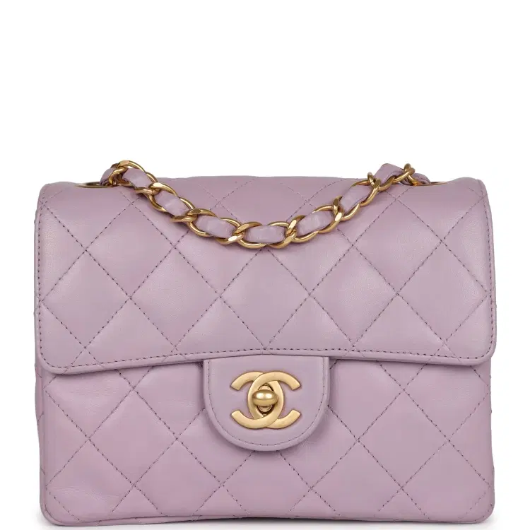 Vintage Chanel Mini Square Flap Bag Light Purple Lambskin Matte Gold Hardware-Hover-Image