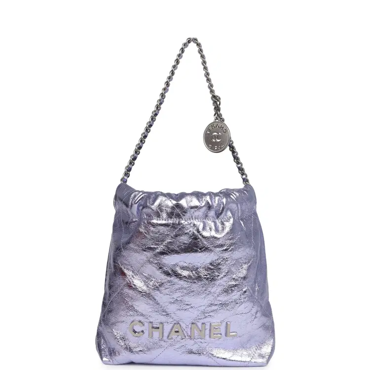 Chanel Mini 22 Bag Purple Metallic Calfskin Brushed Silver Hardware-Hover-Image