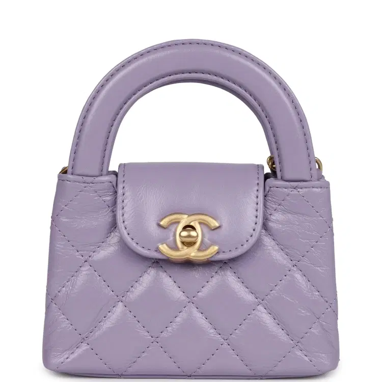 Chanel Nano Kelly Shopper Light Purple Shiny Aged Calfskin Brushed Gold Hardware-Hover-Image