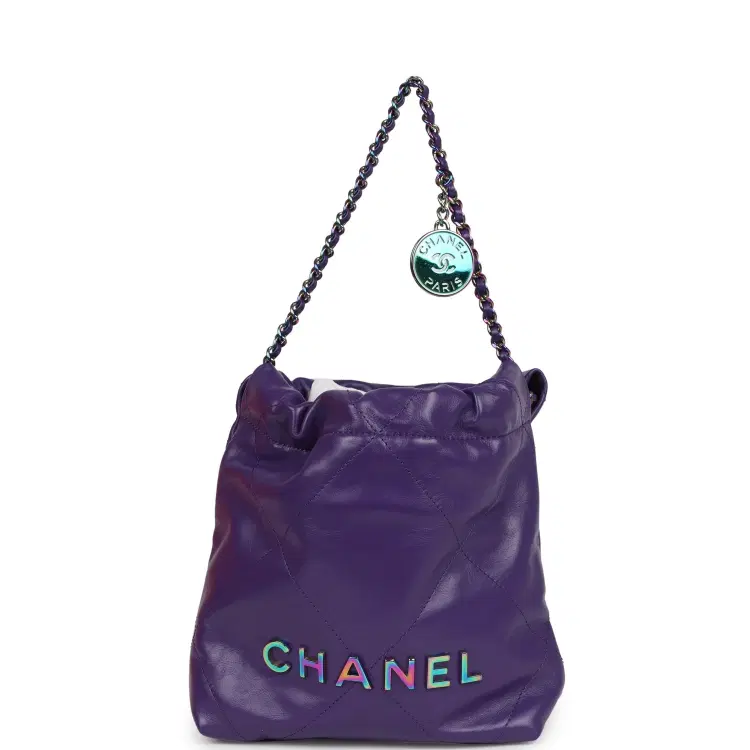 Chanel Mini 22 Bag Dark Purple Lambskin Rainbow Hardware-Hover-Image