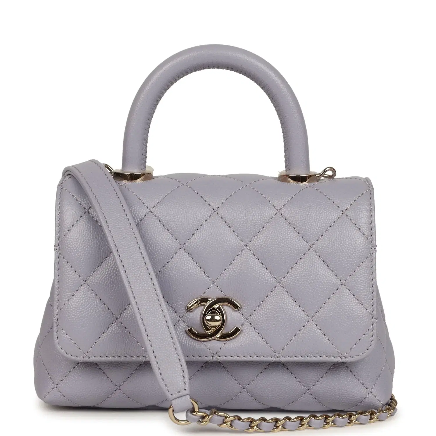 Chanel Micro Coco Handle Flap Bag Light Purple Shiny Caviar Light Gold Hardware