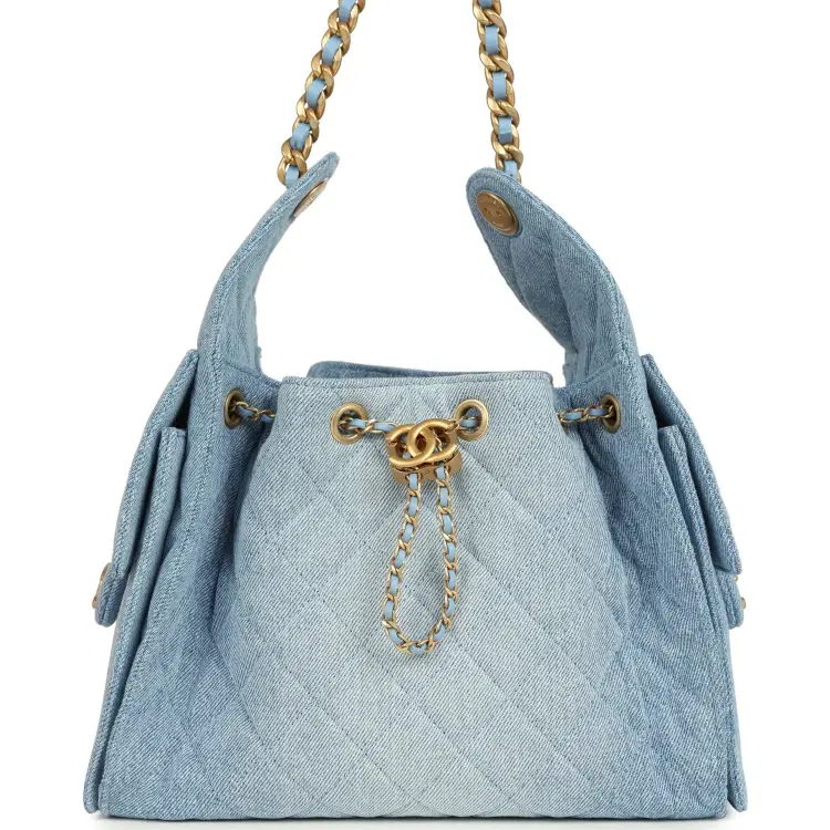 Chanel Small 25 Hobo Bag Light Blue Washed Denim Antique Gold Hardware-Hover-Image