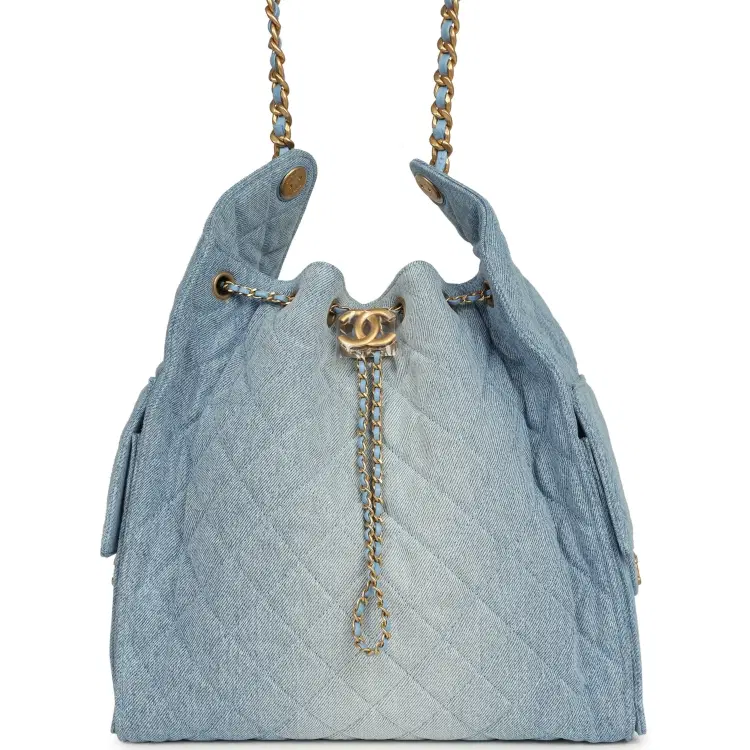 Chanel Medium 25 Hobo Bag Light Blue Washed Denim Antique Gold Hardware-Hover-Image