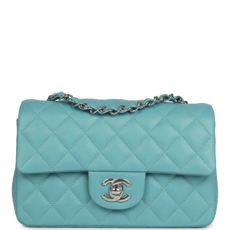 Chanel Mini Rectangular Flap Bag Light Blue Lambskin Light Gold Hardware-Hover-Image