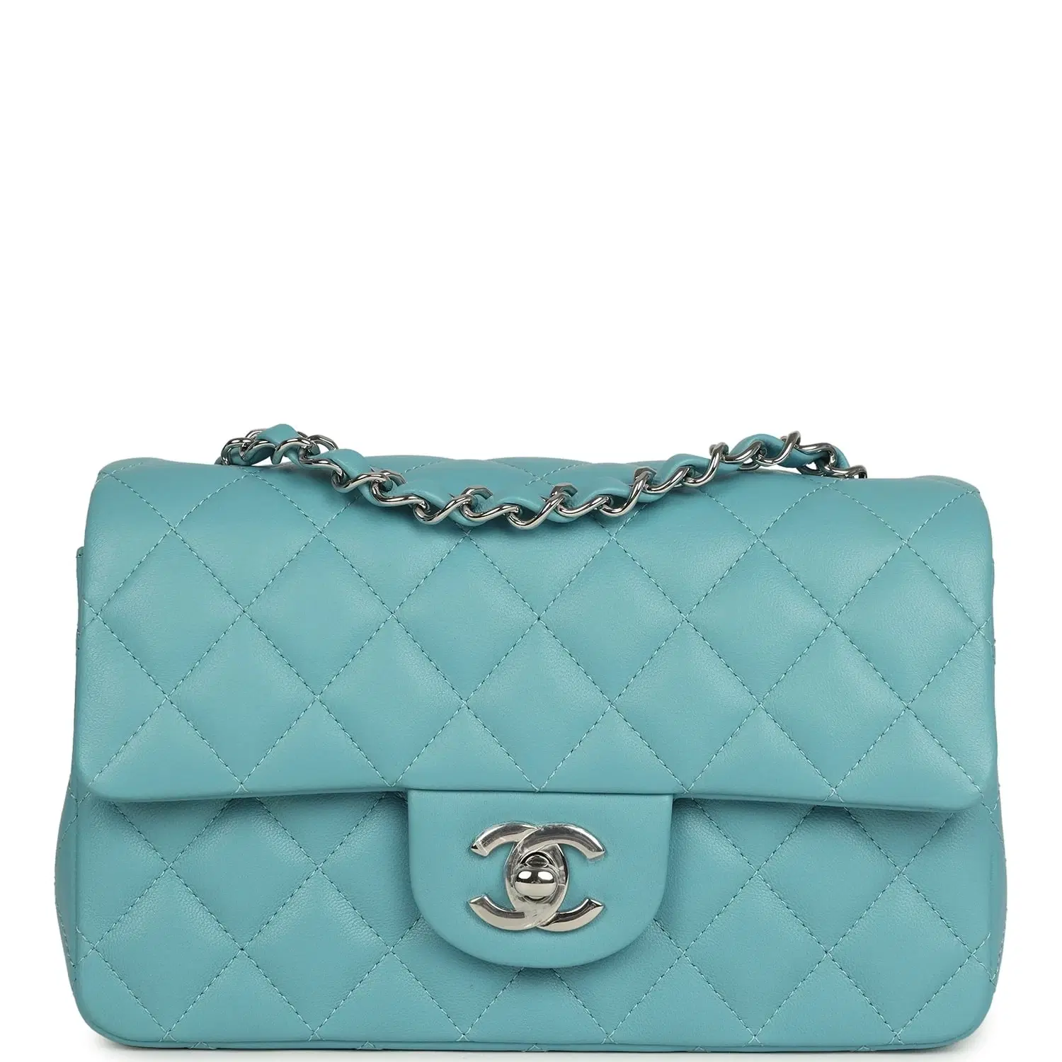 Chanel Mini Rectangular Flap Bag Light Blue Lambskin Light Gold Hardware